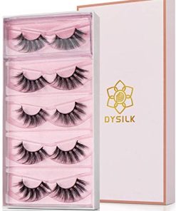 DYSILK False Eyelashes Mink - Strip Lashes 5 Pairs 6D Faux Eyelash - Wispy Lashes Cat Eye Fake Eyelashes Natural Look Fluffy Lash Reusable Lash Extension Kit | 004-16.7mm